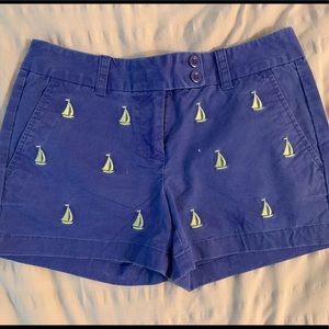 Vineyard Vibes Blue Sailboat Embroidered Shorts